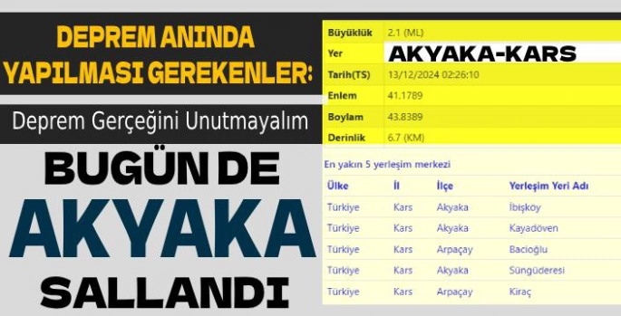 Bugün de Akyaka Sallandı: Deprem Gerçeğini Unutmayalım!