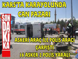 Kars'ta Askeri Araç ile Polis Aracı Çarpıştı 18 Yaralı