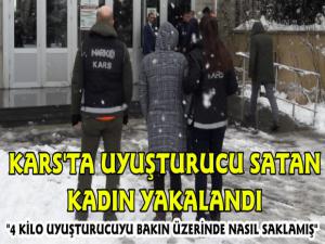 Kars'ta Uyuşturucu Satan Kadın Yakalandı , Aramada 4 Kg Uyuşturucu Ele geçirildi 