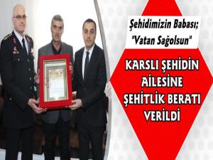 Karslı Şehit Oğuzhan Ulaş Avcı'nın Şehitlik Beratı Ailesine Verildi