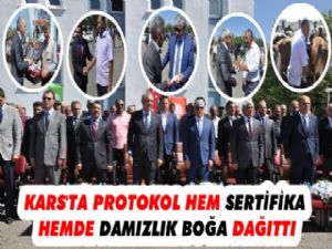 Kars'ta Protokol Çiftçiye Damızlık Boğa Dağıttı