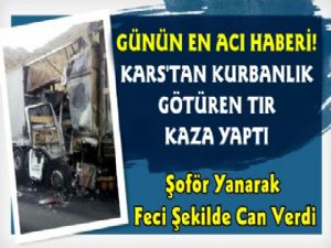 Kars'tan Kurbanlık Götüren Tır Kaza Yaptı, Sürücü Yanarak Can Verdi