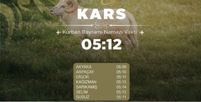 Kars İçin Bayram Namazı Saatleri