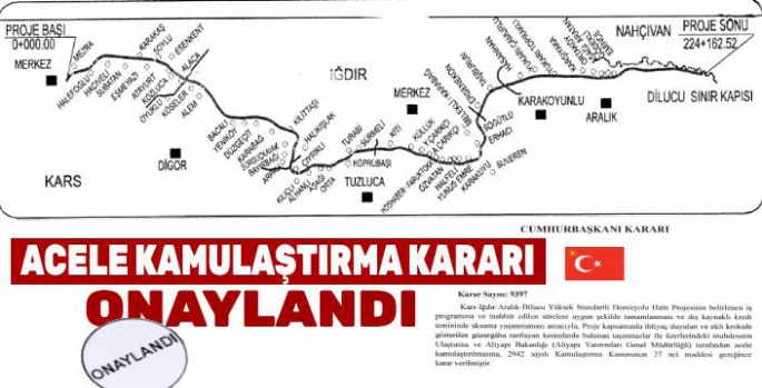 Kars-Iğdır-Nahçıvan Projesi?nde Acele Kamulaştırma Kararı Resmi Gazetede