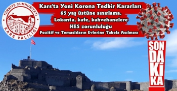 Kars Valiliği'nden Yeni Korona Tedbirleri